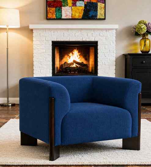 Octavia Boucle Fabric Lounge Chair In  Blue Colour