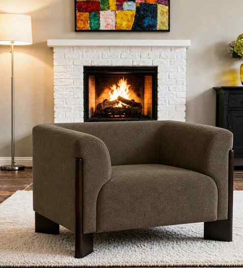 Octavia Boucle Fabric Lounge Chair In  Brown Colour
