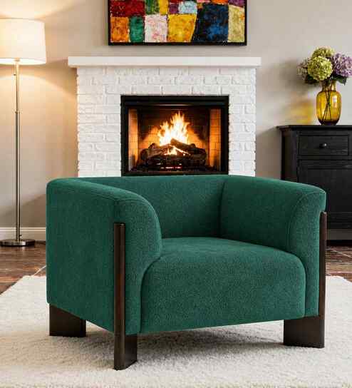 Octavia Boucle Fabric Lounge Chair In  Green Colour