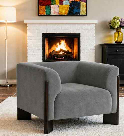 Octavia Boucle Fabric Lounge Chair In Grey Colour