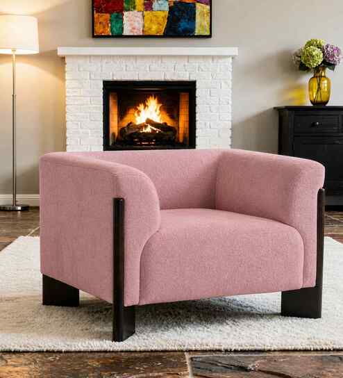 Octavia Boucle Fabric Lounge Chair In Pink Colour
