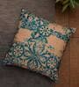 Ocher Blue Traditional Poly Canvas 16 x 16 Inches Cushion Cover