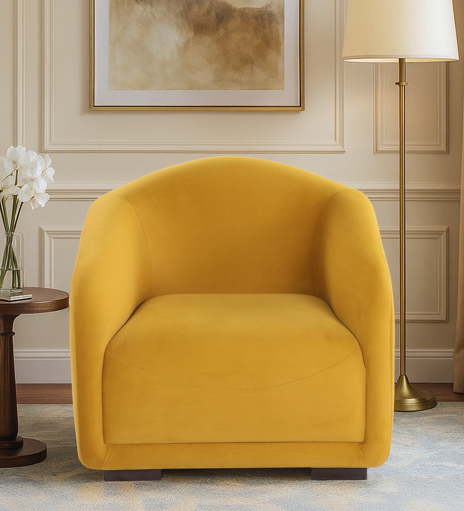 Odessa Velvet 1 Seater Sofa In Mustard Yellow Color