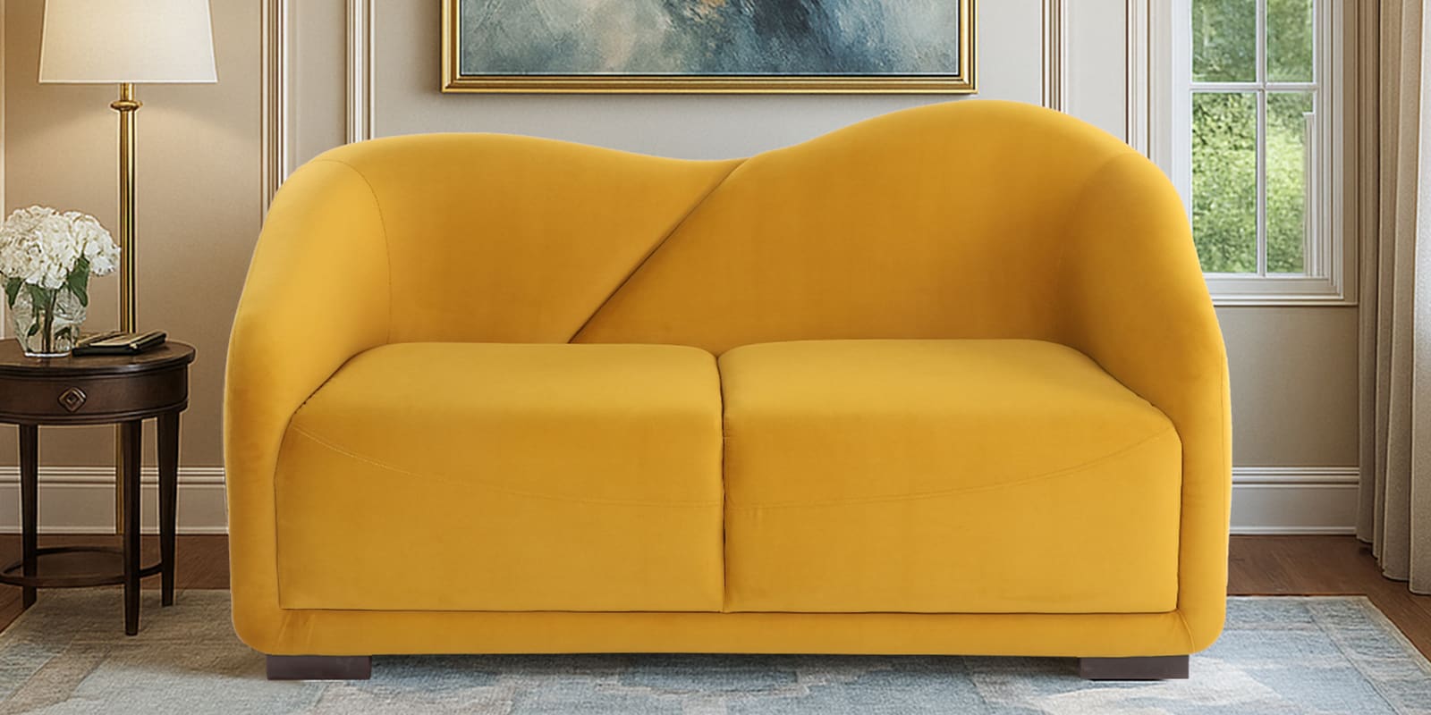 Odessa Velvet 2 Seater Sofa In Mustard Yellow Color