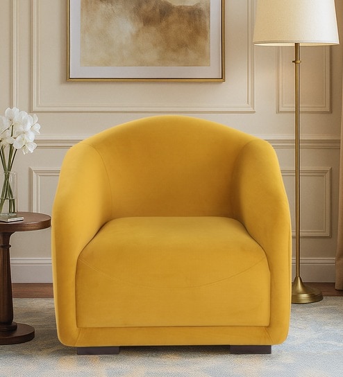 Odessa Velvet 1 Seater Sofa In Mustard Yellow Color