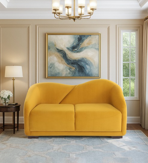 Odessa Velvet 2 Seater Sofa In Mustard Yellow Color
