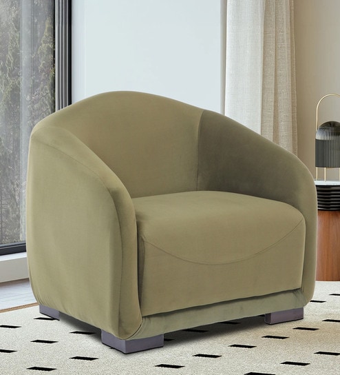 Odessa Velvet Fabric 1 Seater Sofa In Olive Green Color