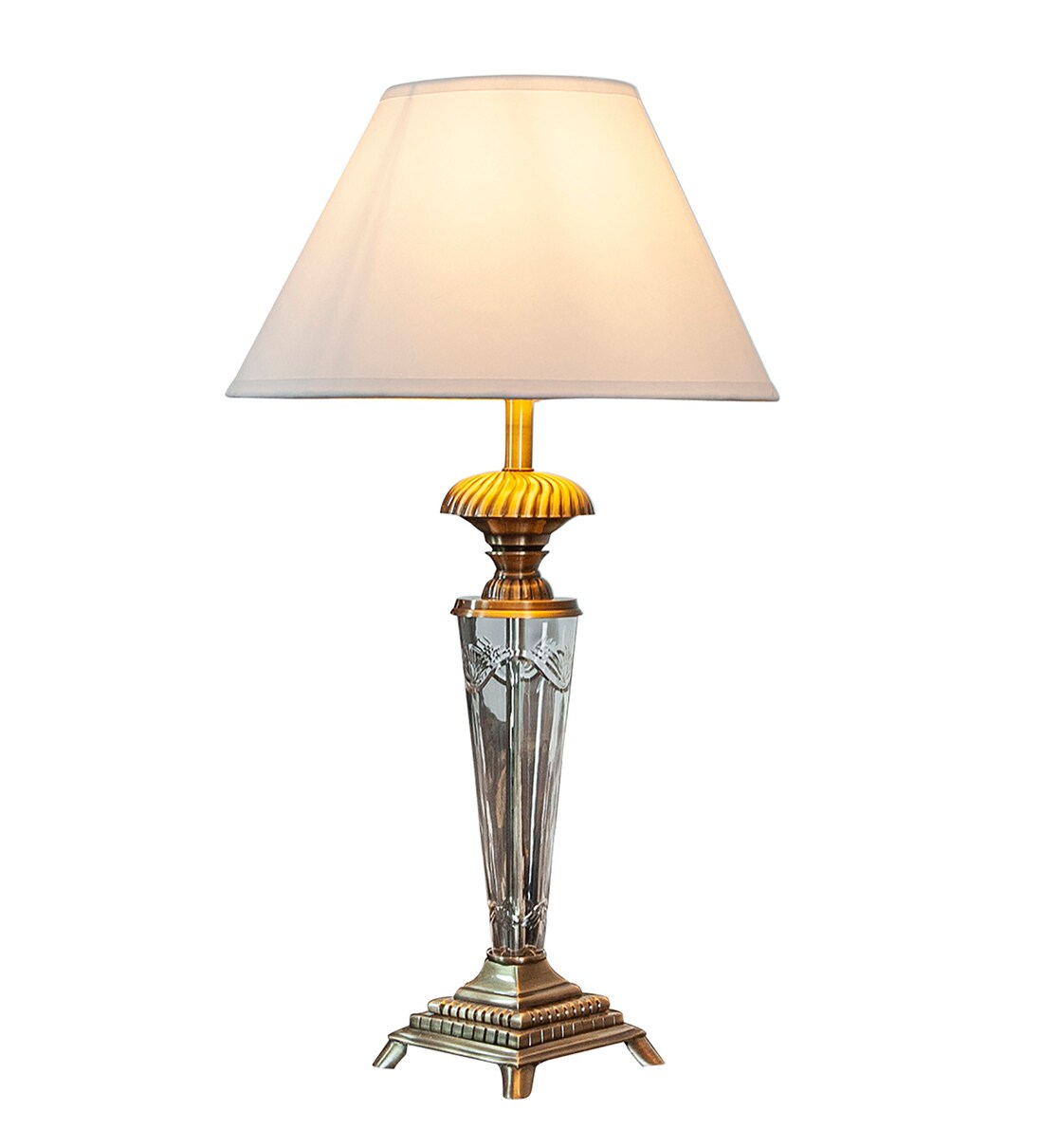 Buy White Fabric Shade Table Lamp with Red Base by Kapoor E