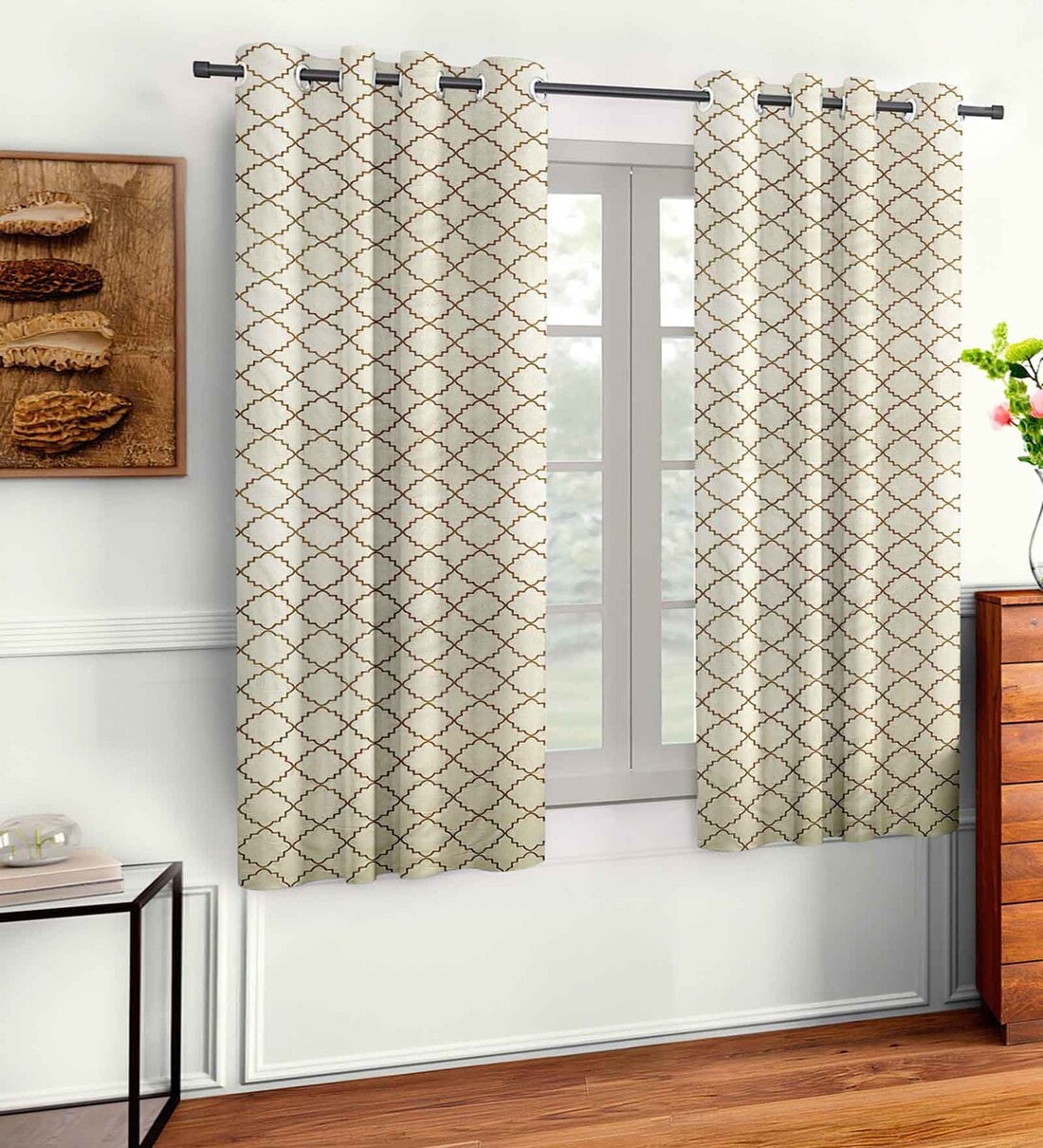 Buy Off White Polyester Abstract 5ft Semisheer Eyelet Pc Window