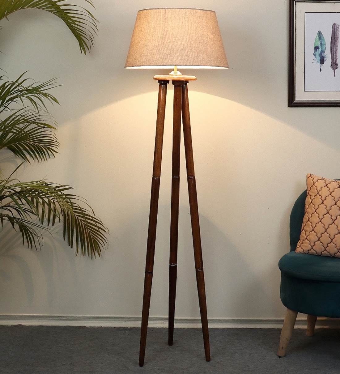 dark brown wood floor lamp