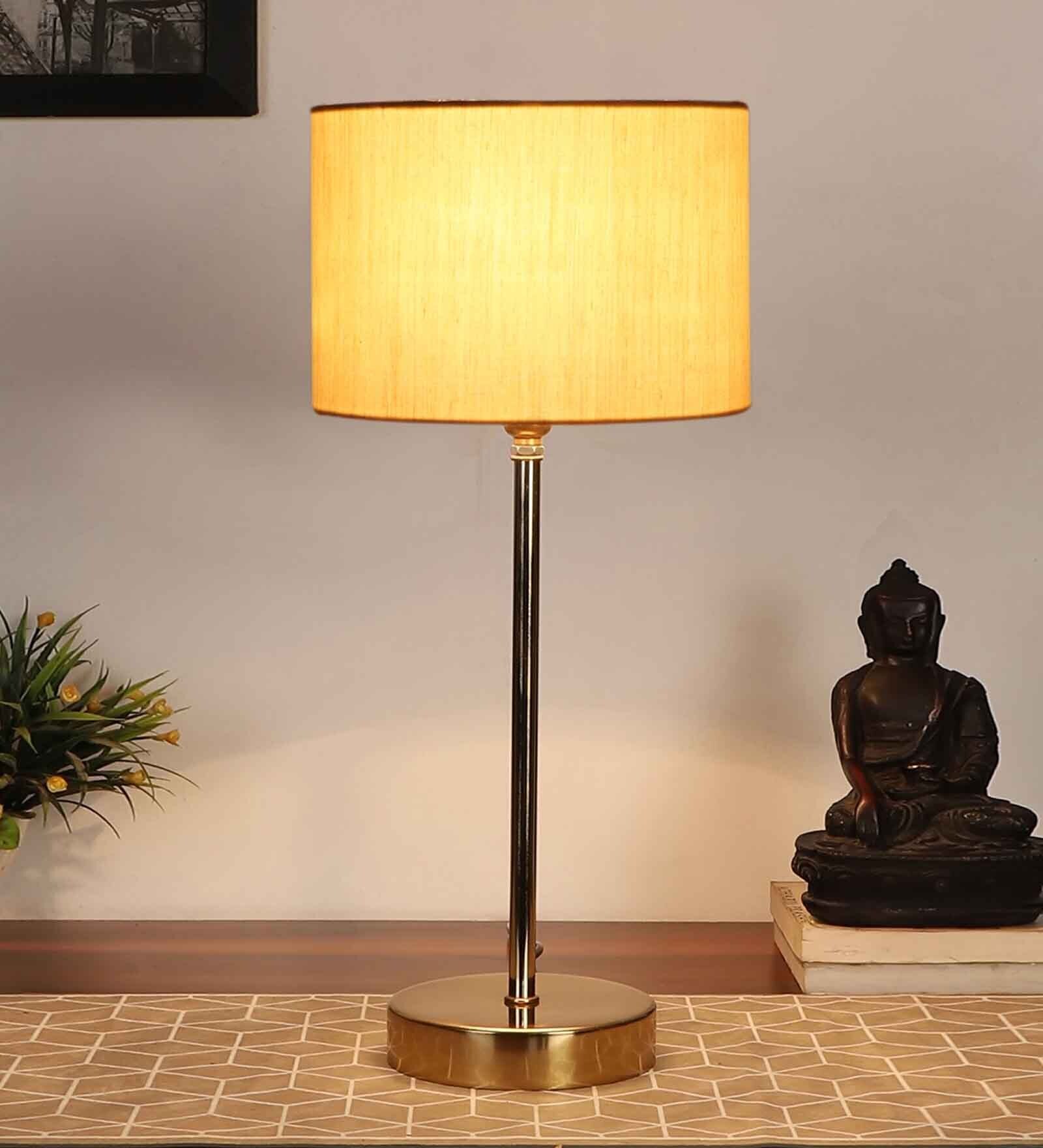 Off- White Cotton with Metal Gold Table Lamp Off- White Cotton with Metal Gold Table Lamp