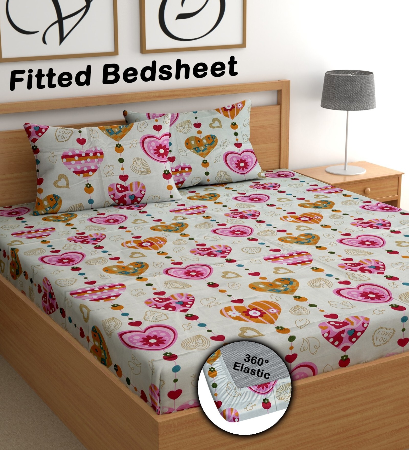 Off White 180 TC Floral Cotton Fitted Double Bedsheet 2 Pillow covers