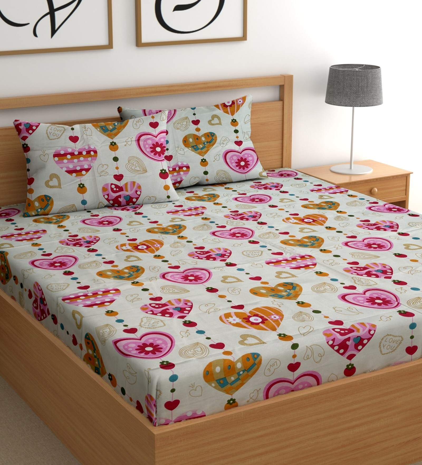 Off White 180 TC Floral Cotton Queen Double Bedsheet 2 Pillow covers