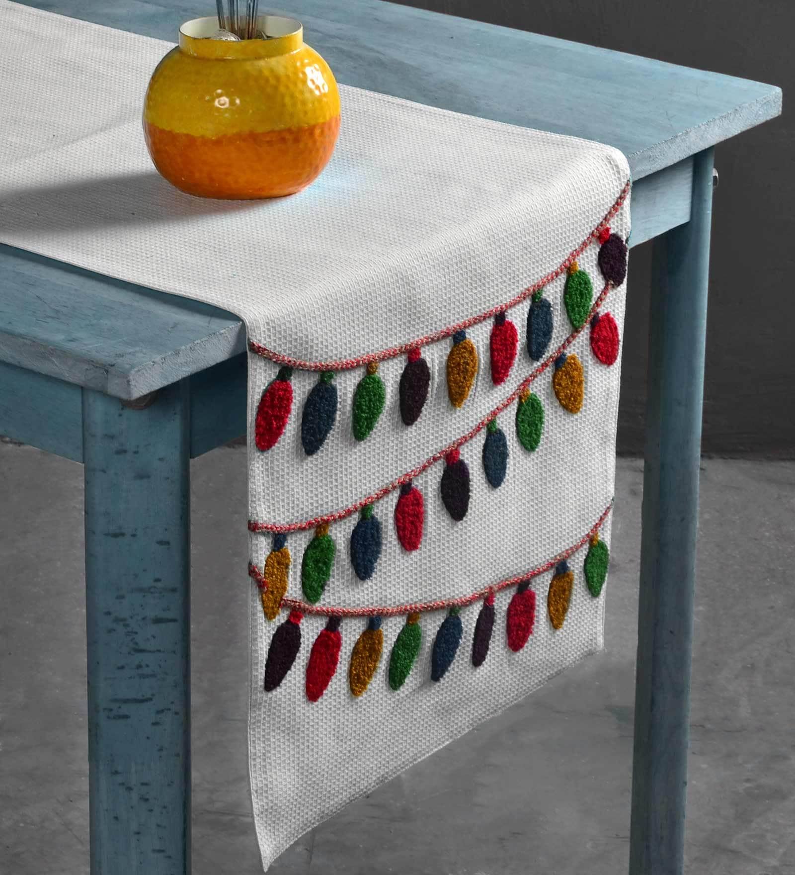 Navroz (72x16) White Cotton Table Runner