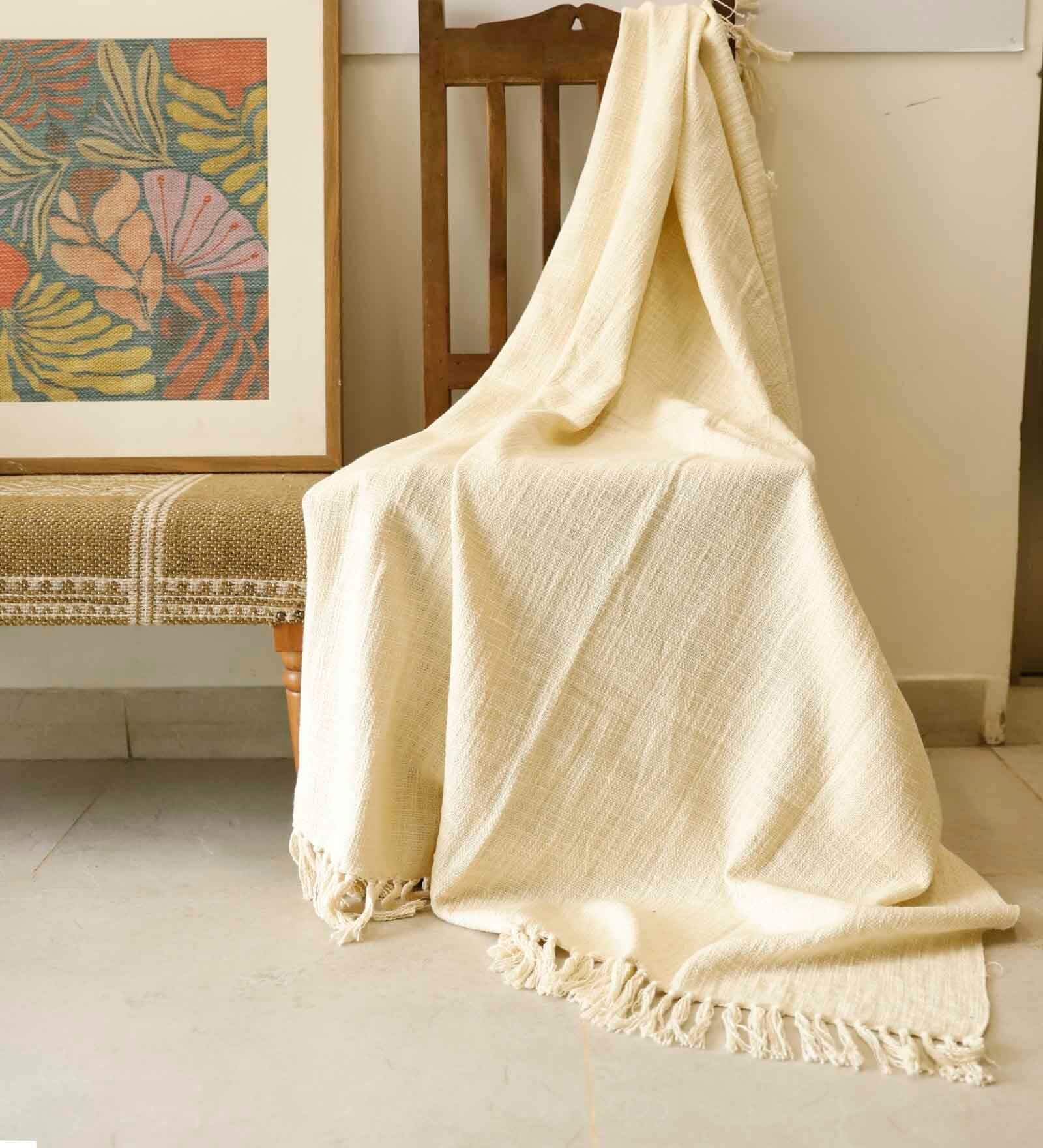 Off White Cotton Solid 60X48 Inches Reversible Throw