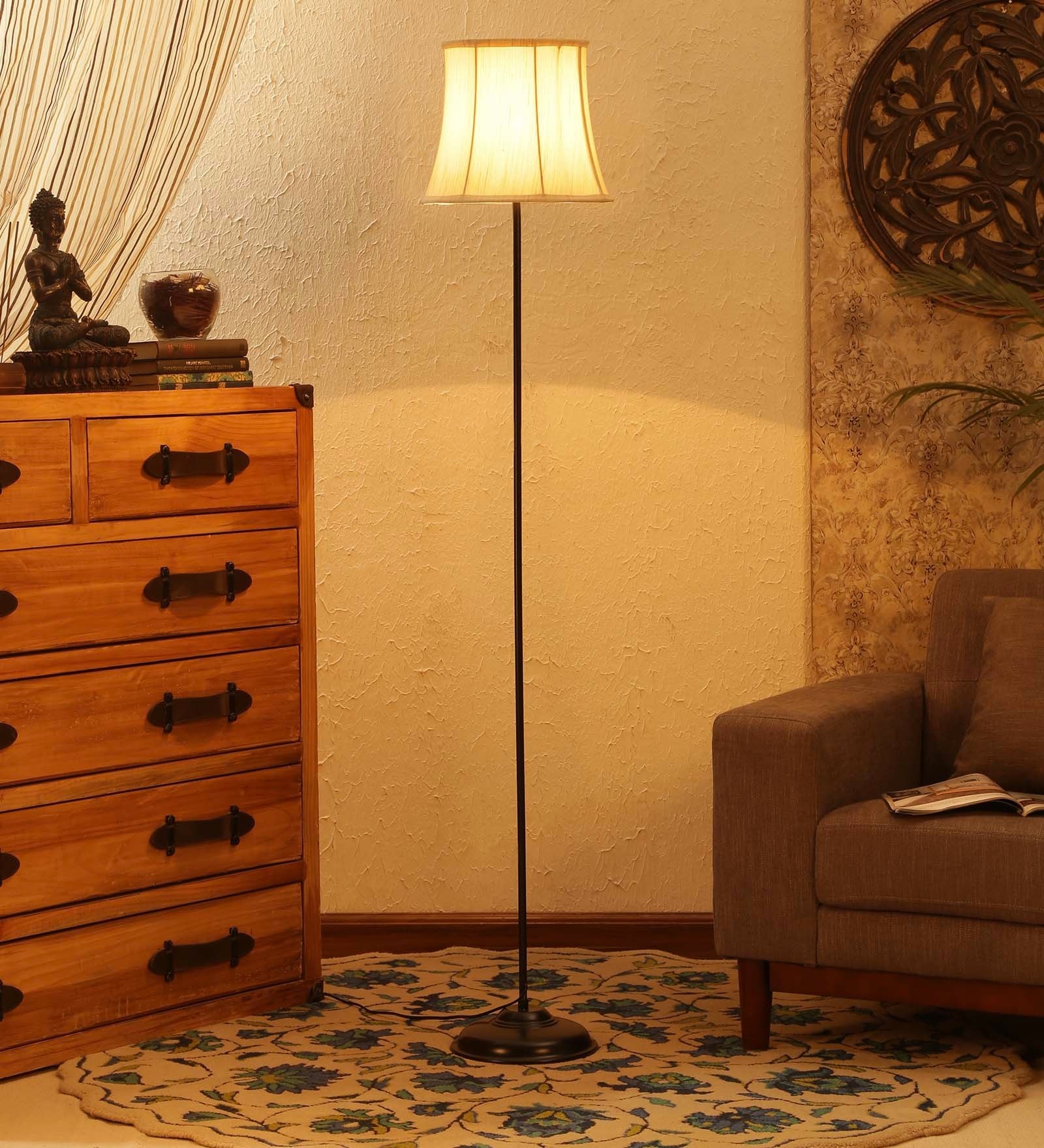 Buy Smokey White Fabric Shade Club Floor Lamp With Metal Base at 54% ...