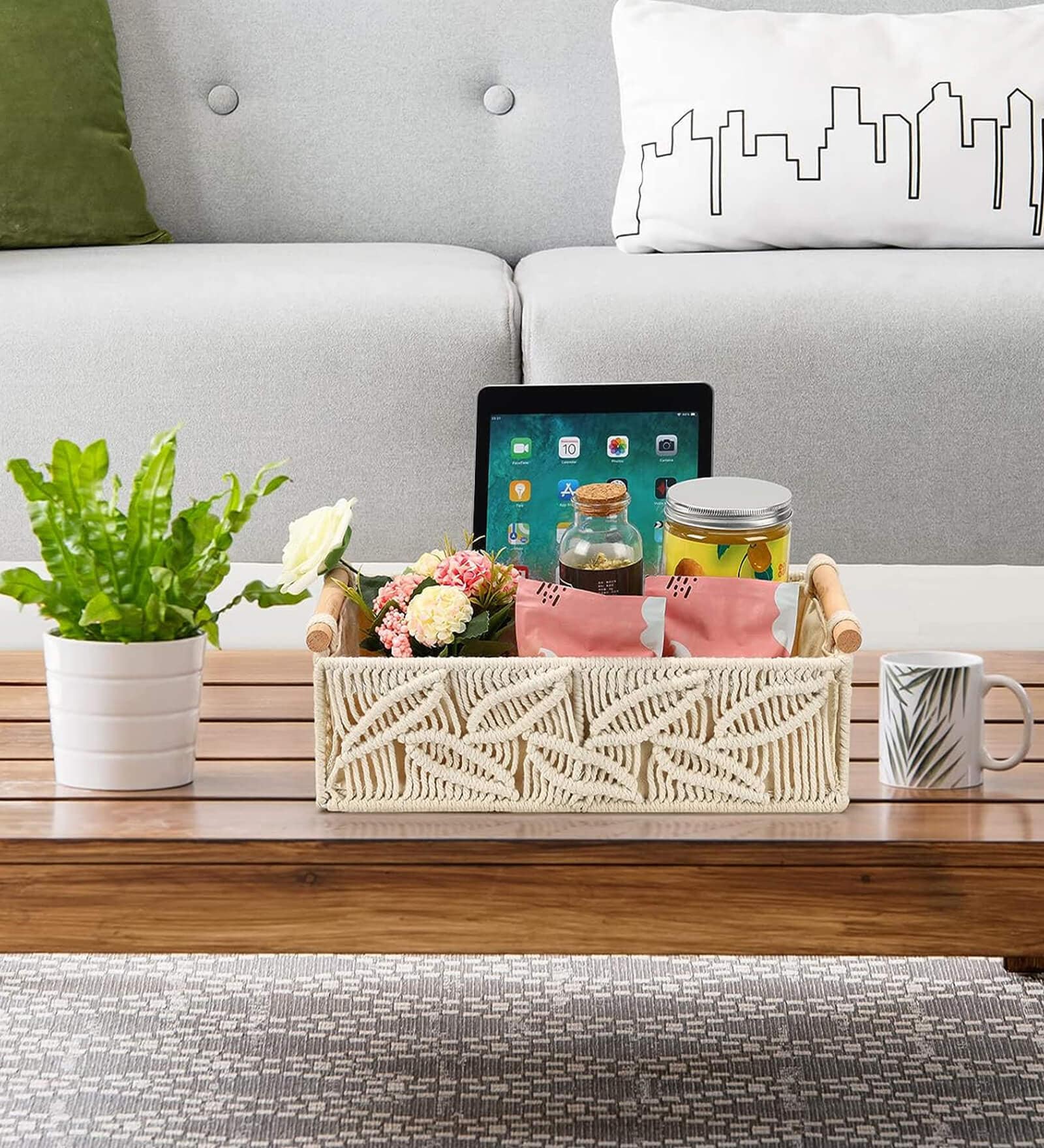 Leaf Set of 2 Off White Cotton Rope & Iron Frame Desk Organizer