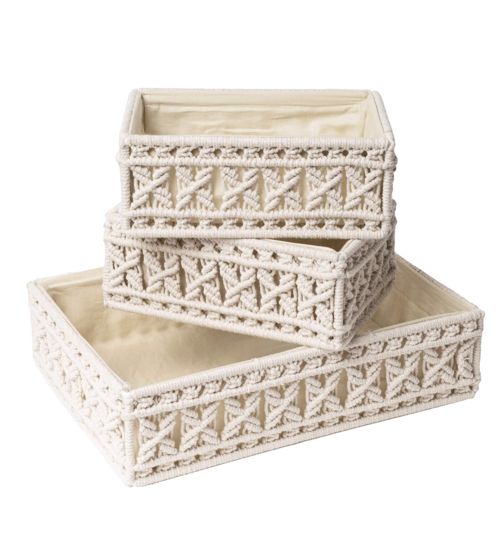 Set of 3 Off White
Cotton Rope & Iron
Frame Oraganisers