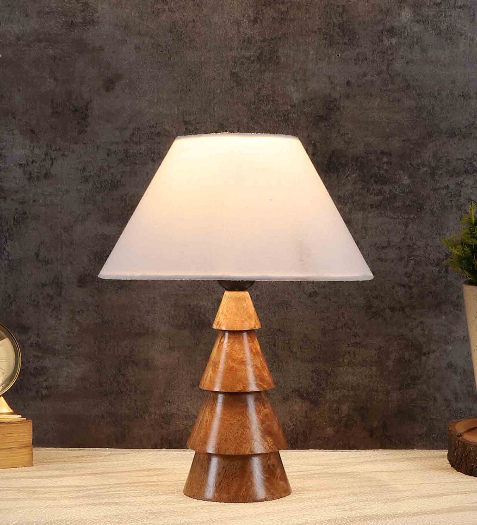 Algae Off White Cotton Shade Night Lamp With Wood Base
