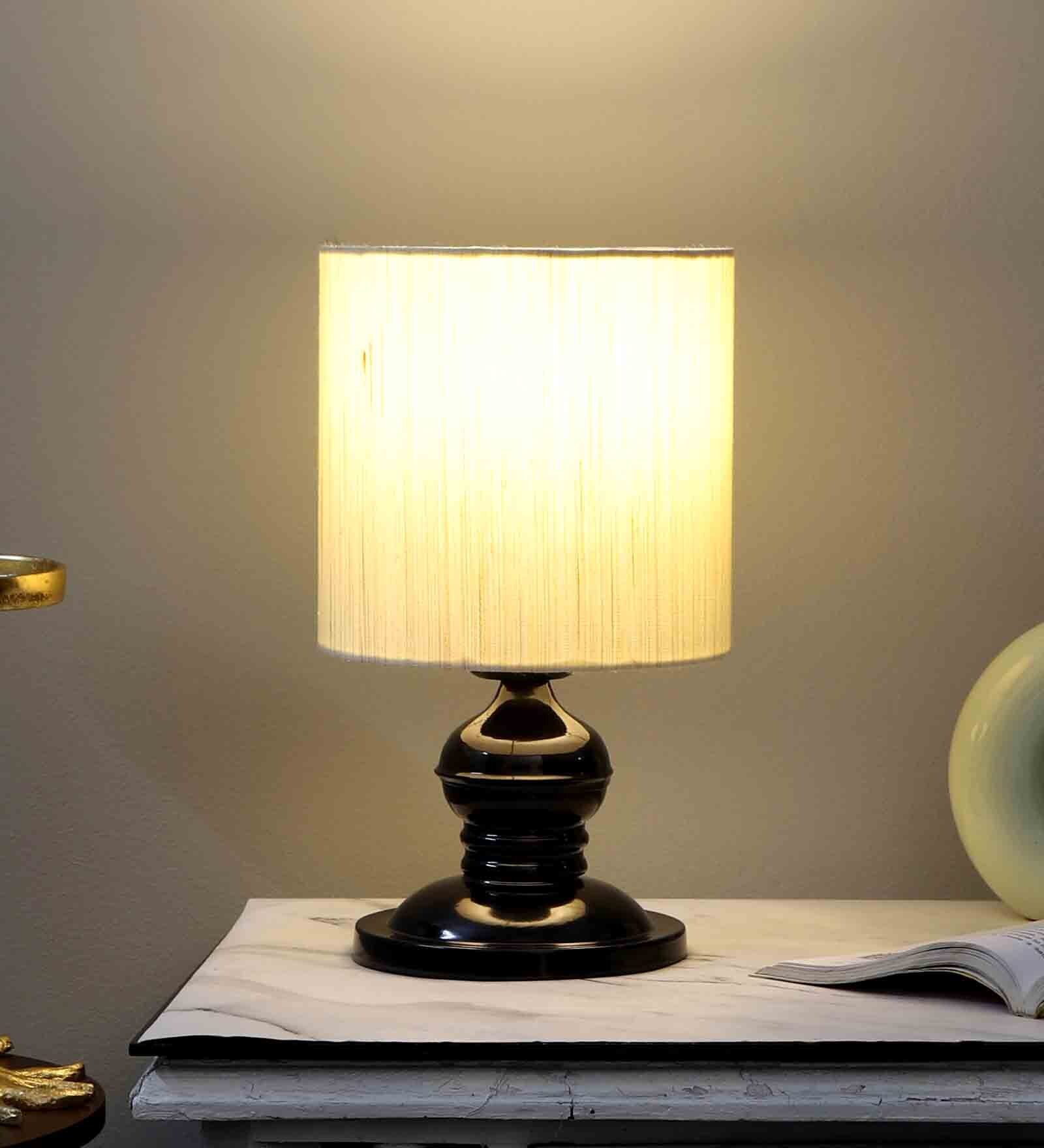 Off White Cotton Shade Table Lamp With Iron Base