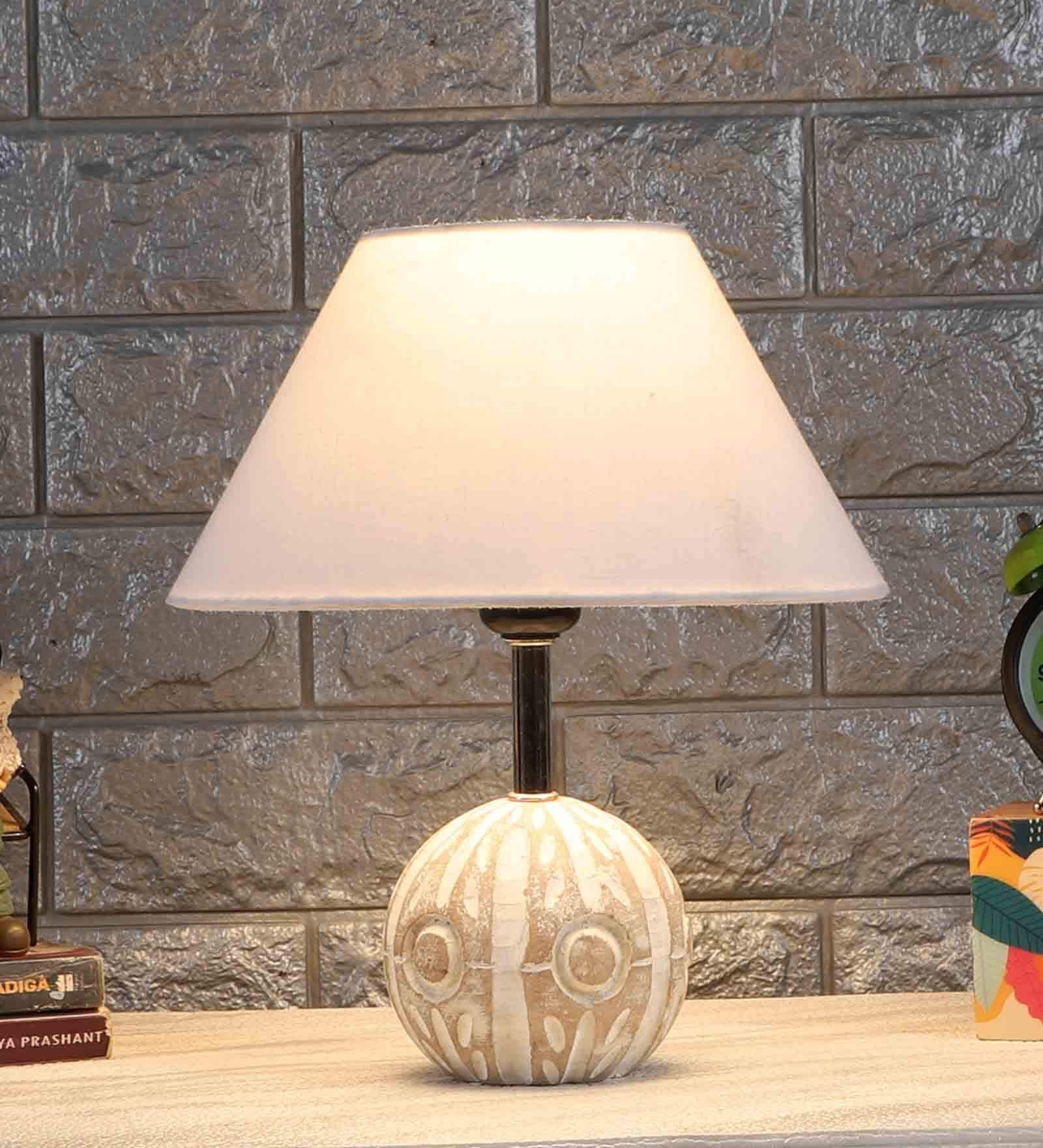 Fegan Off White Cotton Shade Table Lamp With Wood Base