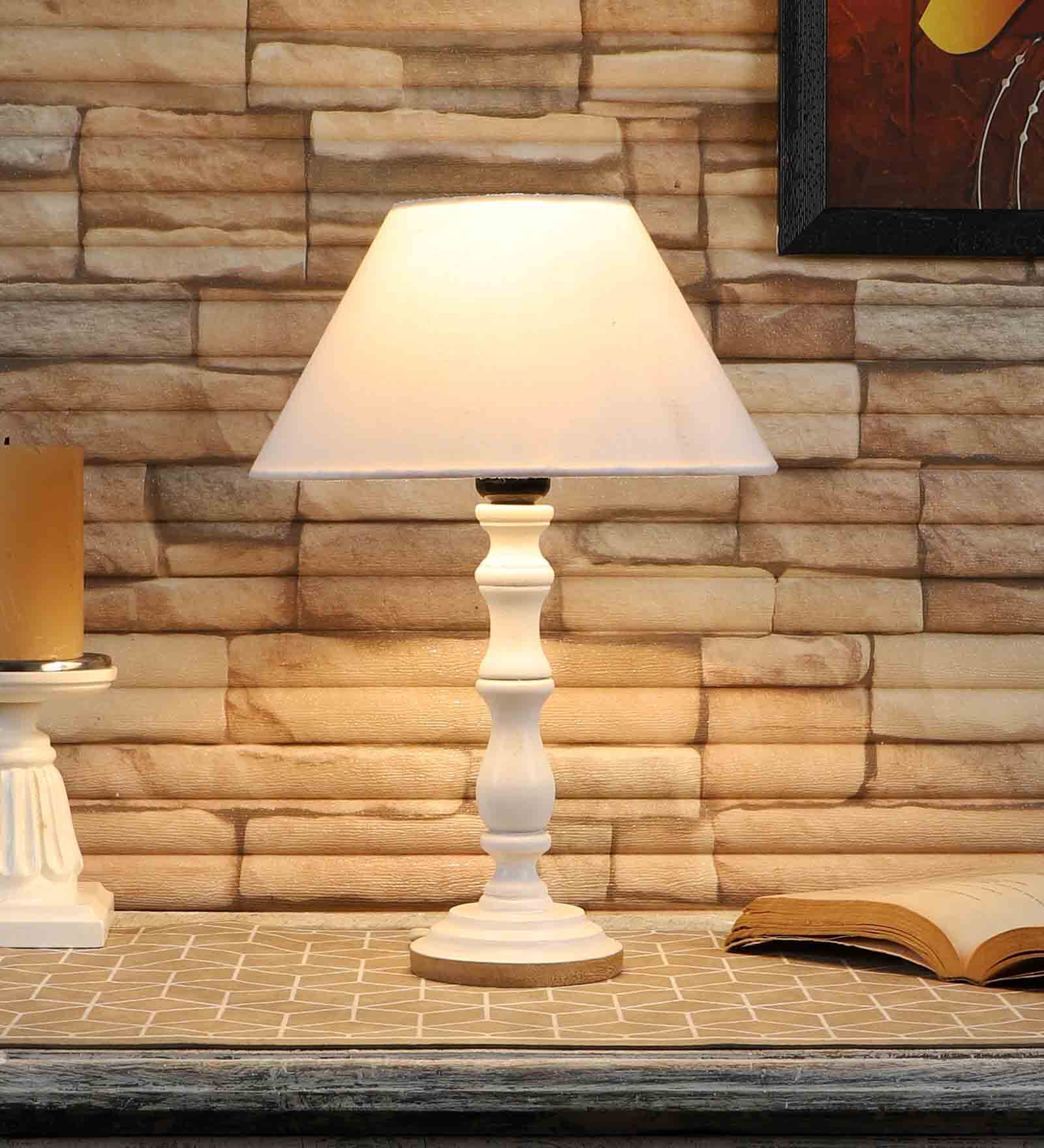 Ebenezer Off White Cotton Shade Night Lamp With Steel Base