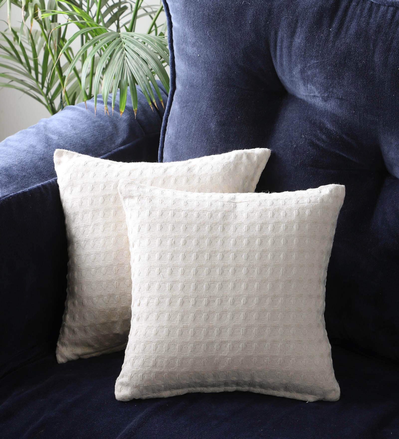 Off White Cotton Textured 16x16 inches (Set of 2) Cushion Covers