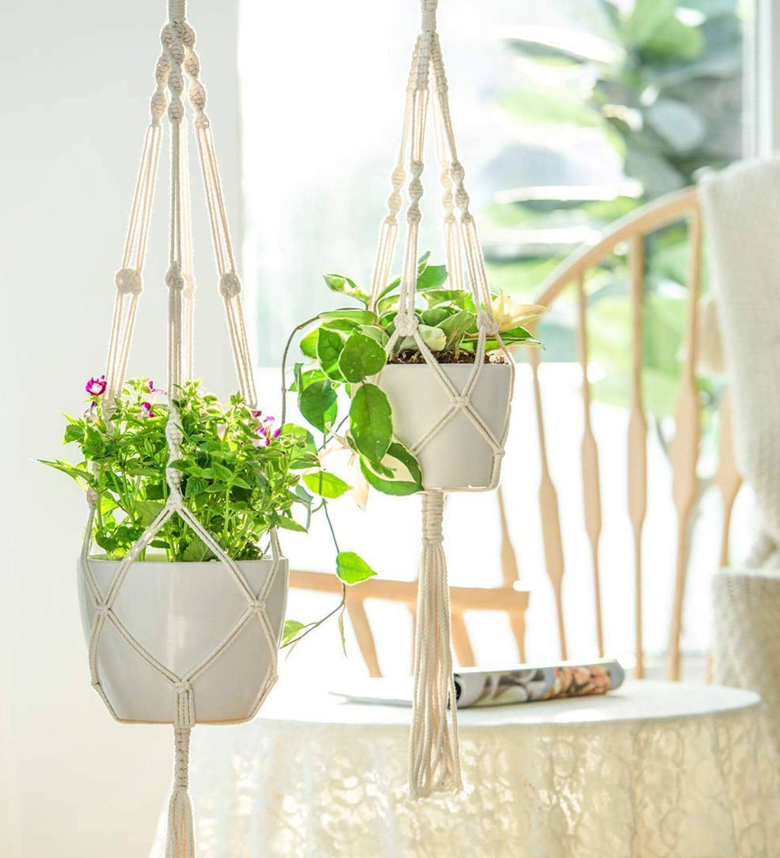 Off White Macrame Boho Hanging Planter (Set of 2)