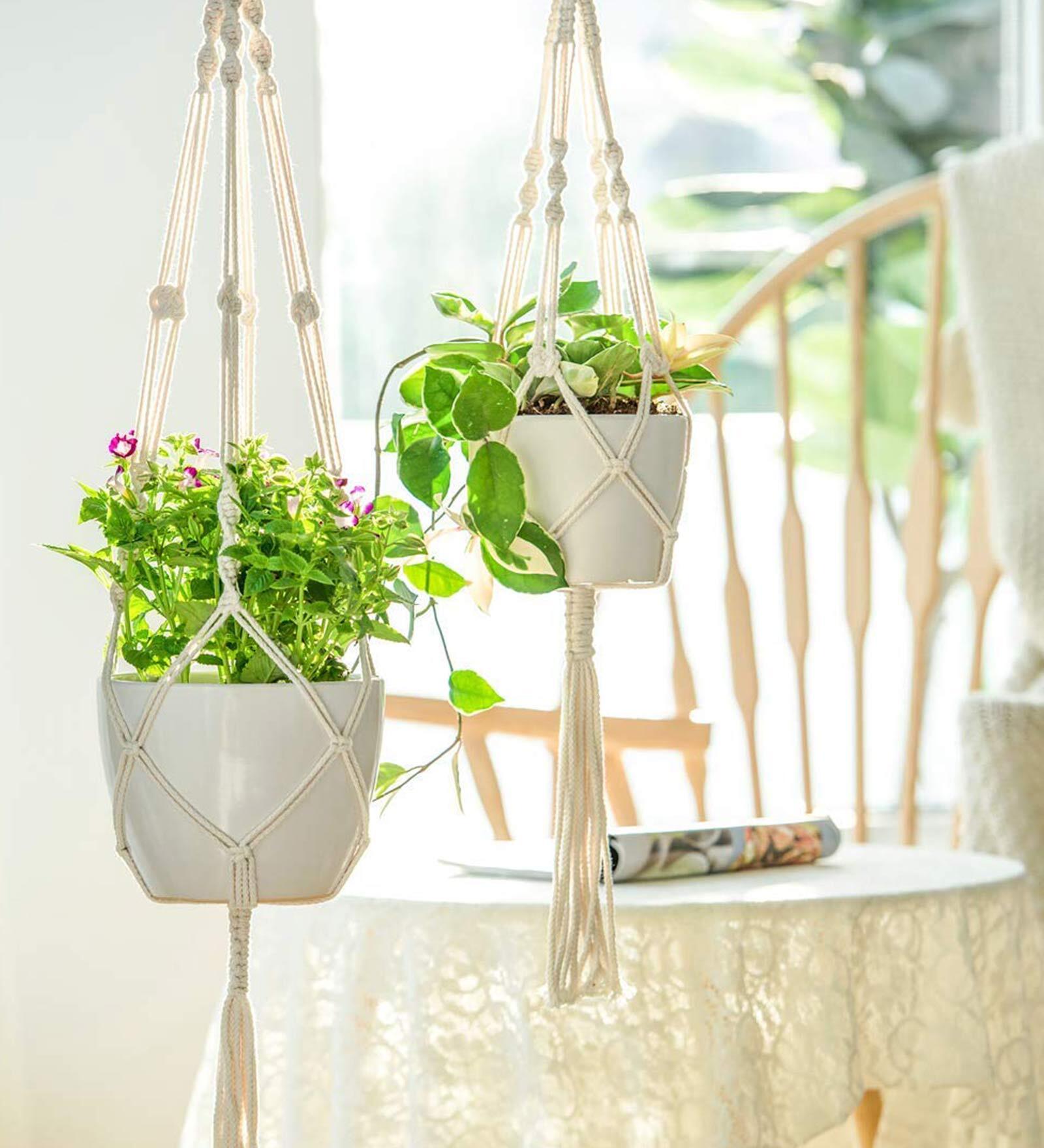 Off White Macrame Boho Hanging Planter (Set Of 5)