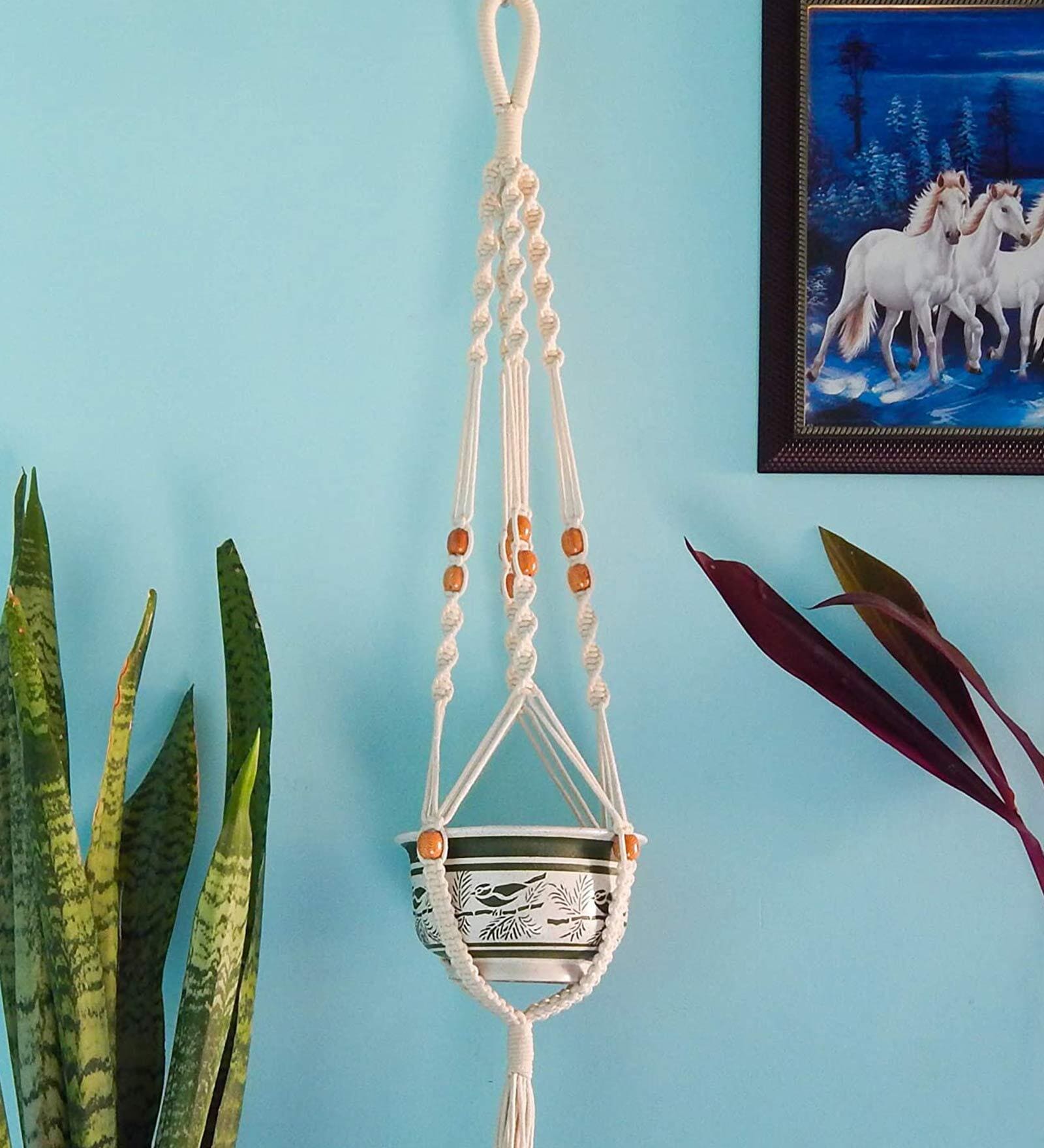 Off White Macrame Boho Hanging Planter