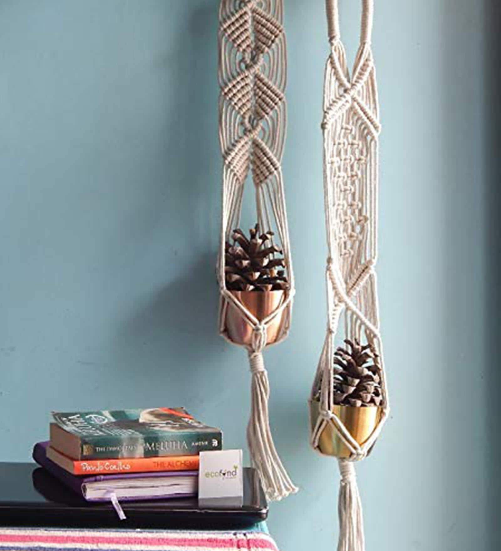 Off White Macrame Designer Hanging Planter Set of 2