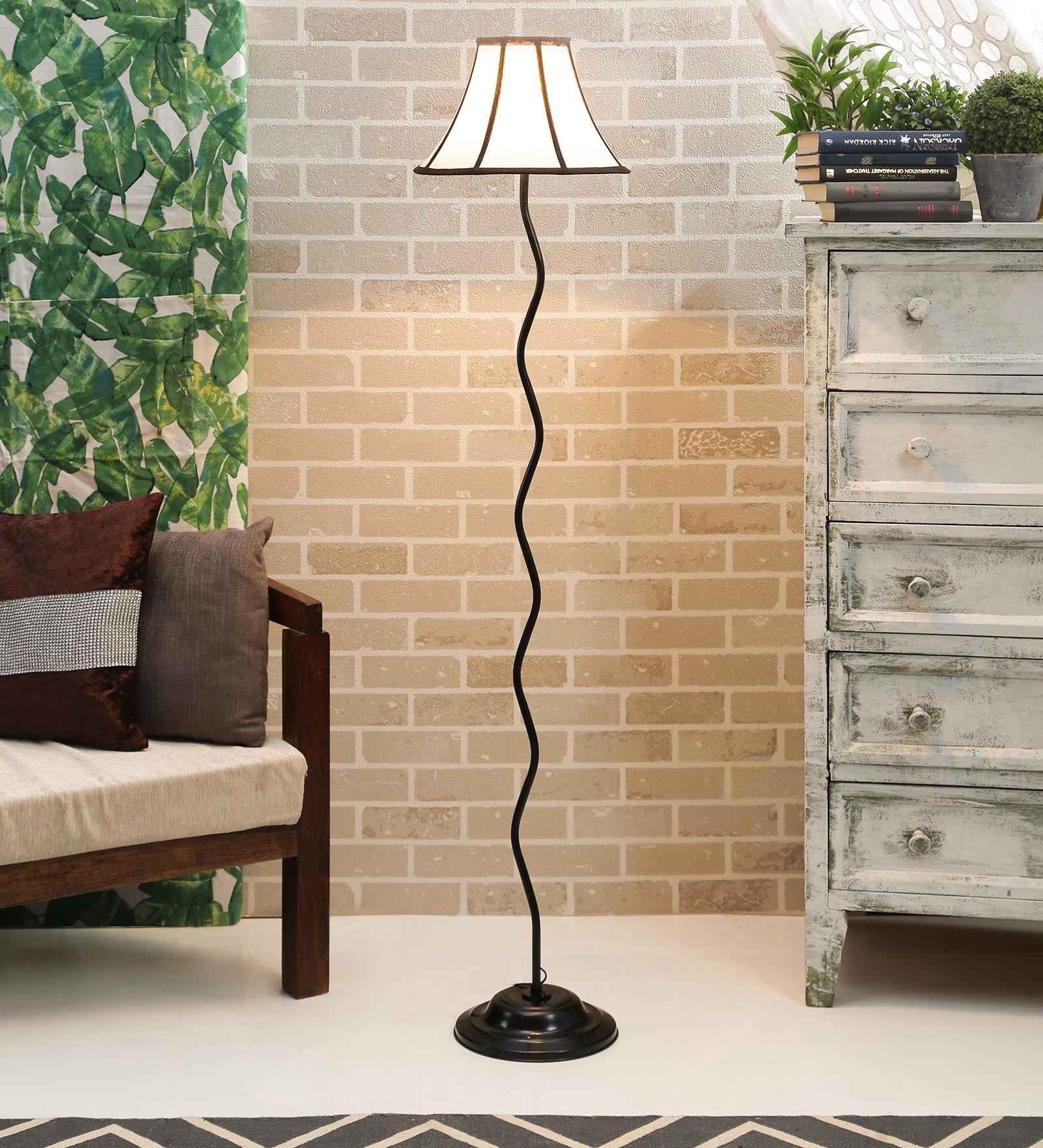 Sanna White Fabric Shade Club Floor Lamp With Metal Base