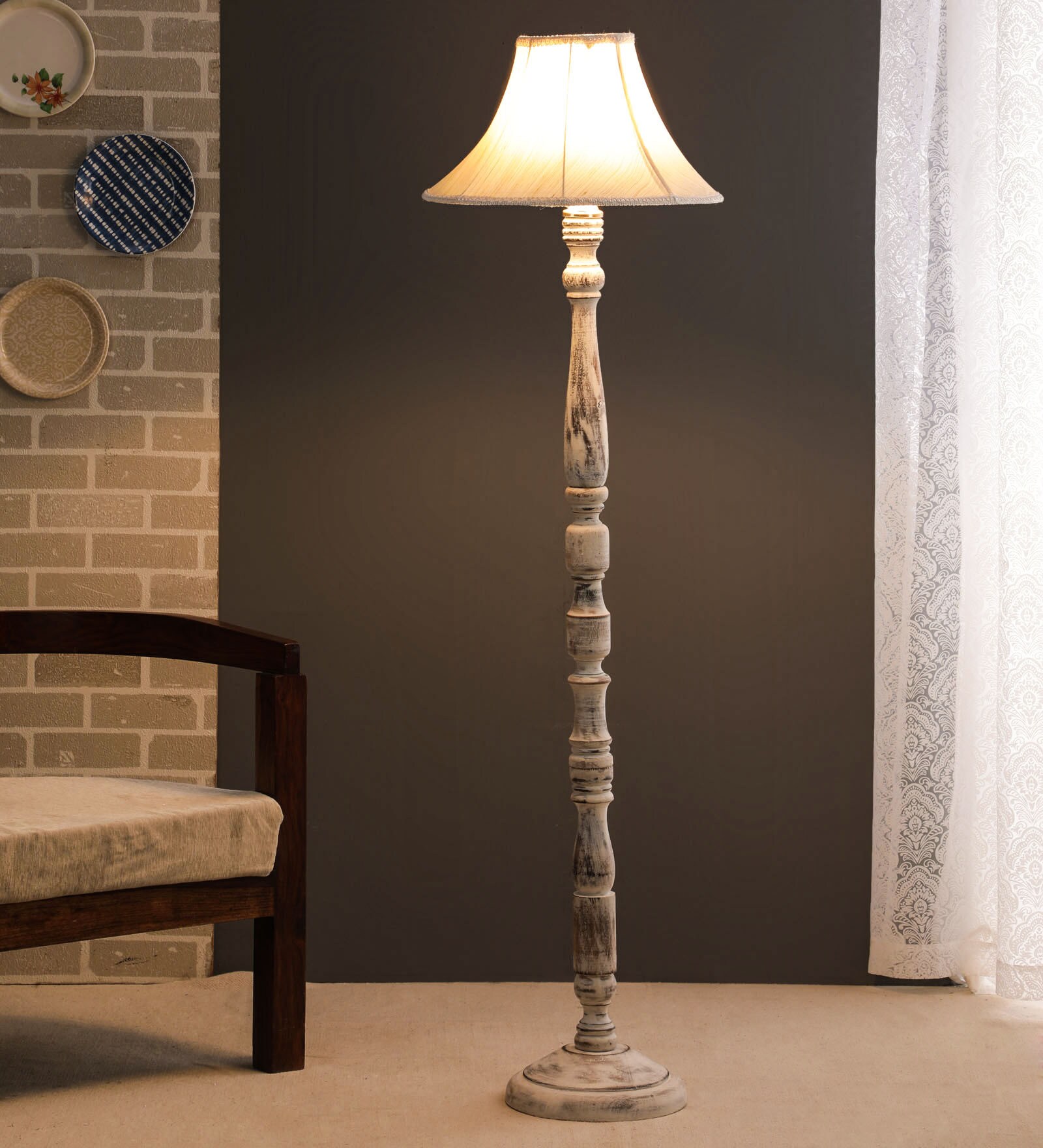 Off White Poly Cotton Floor Lamp