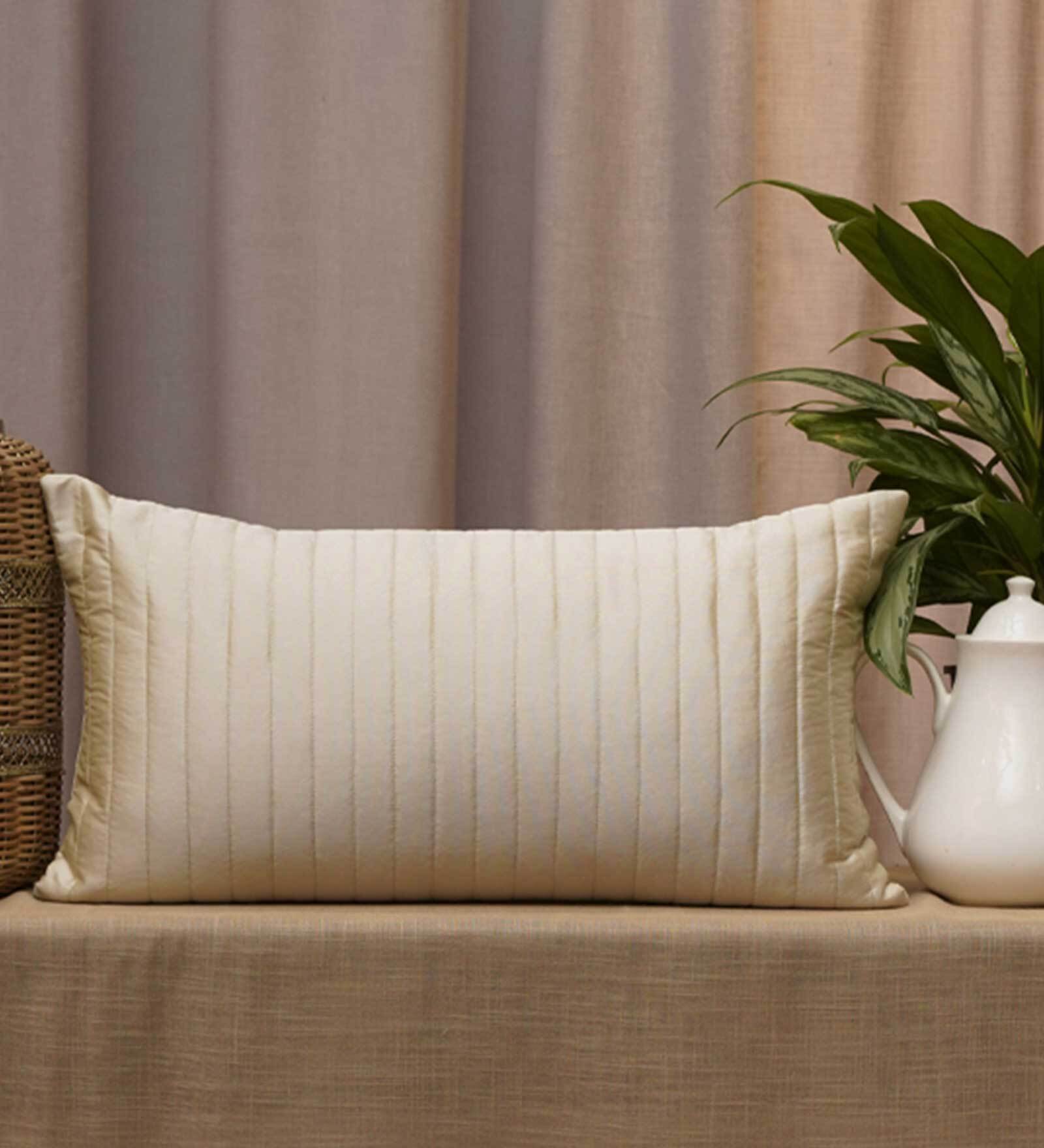 White Textured Polyester 22 x 12 Inches Cushion Cover