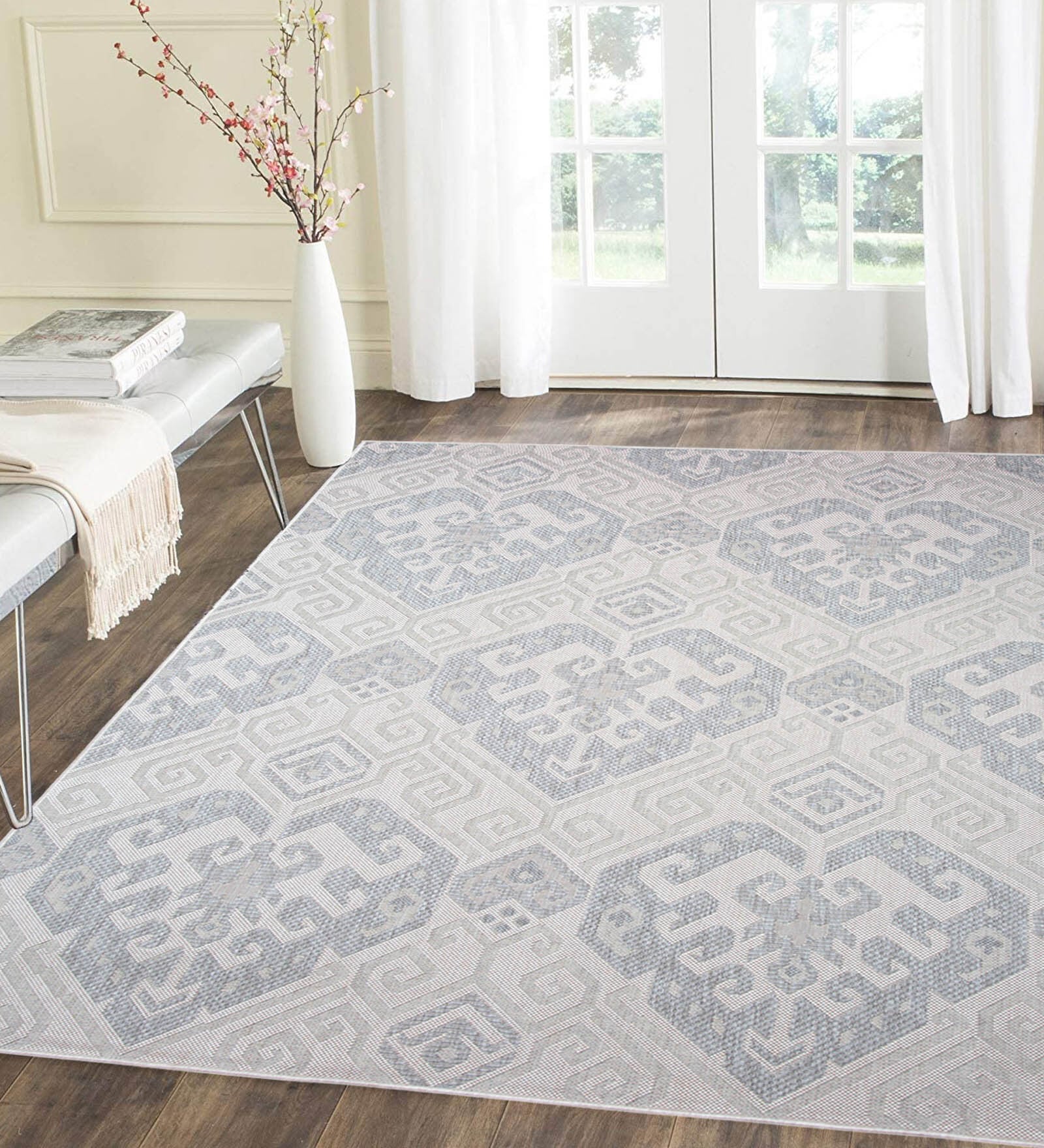 Off White Persian Polypropylene 8 ft x 10 ft Machine Made Carpet