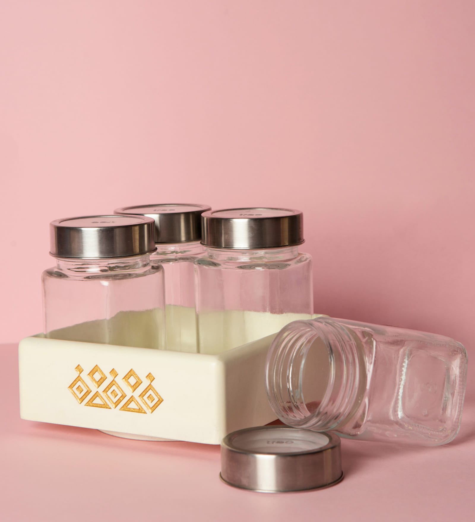 White Premium MDF Revolving Jar Tray Organiser with Mandala Art