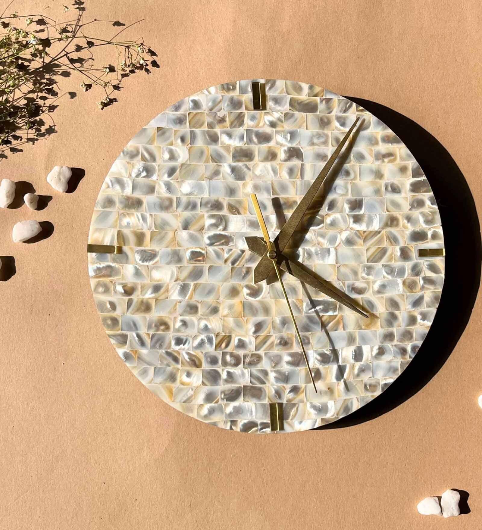 Off White Round Stone Wall Clock