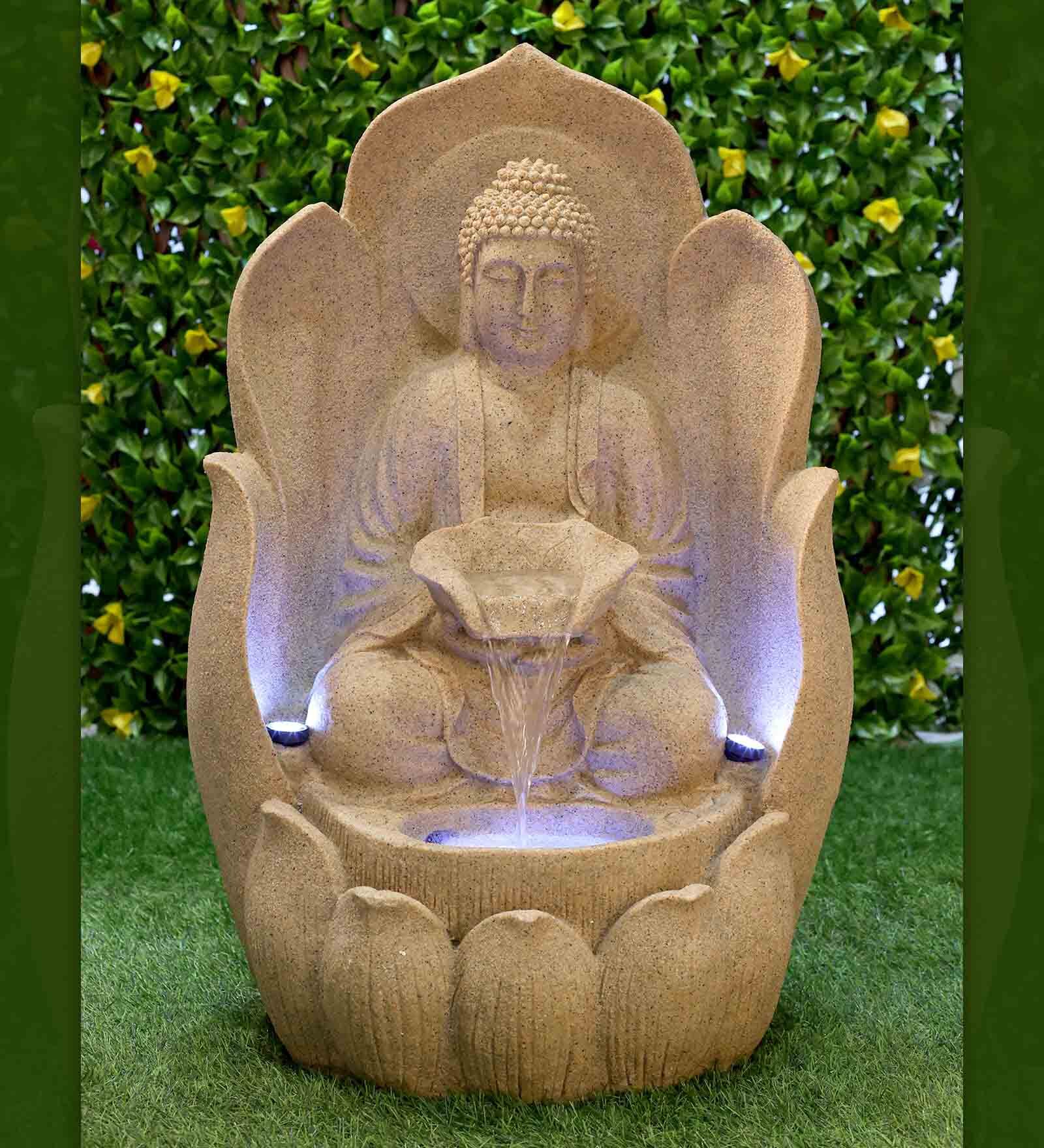 Buy Off White Buddha In Lotus Sand Stone Indoor Water Fountain With Led at 10 OFF by Urbancart