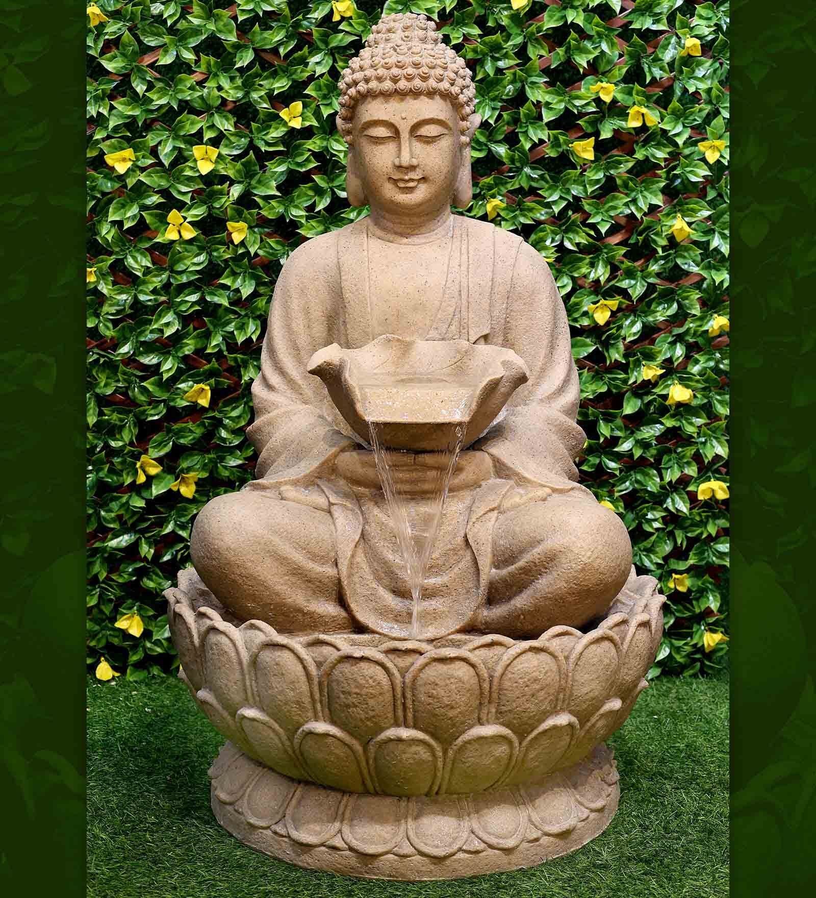 Buddha Lotus Off White Sand Stone Indoor Water Fountain