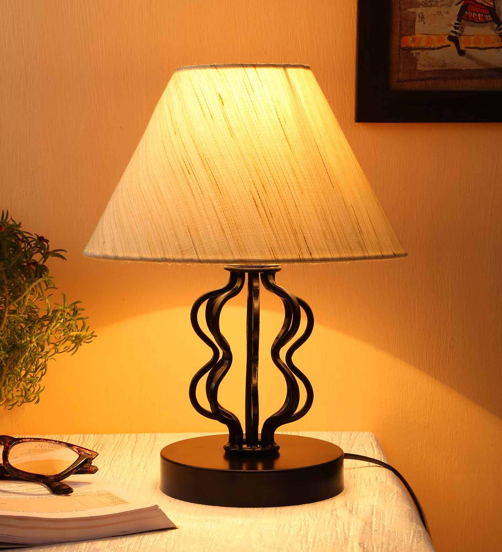 Off White Shade Table Lamp With Iron Base