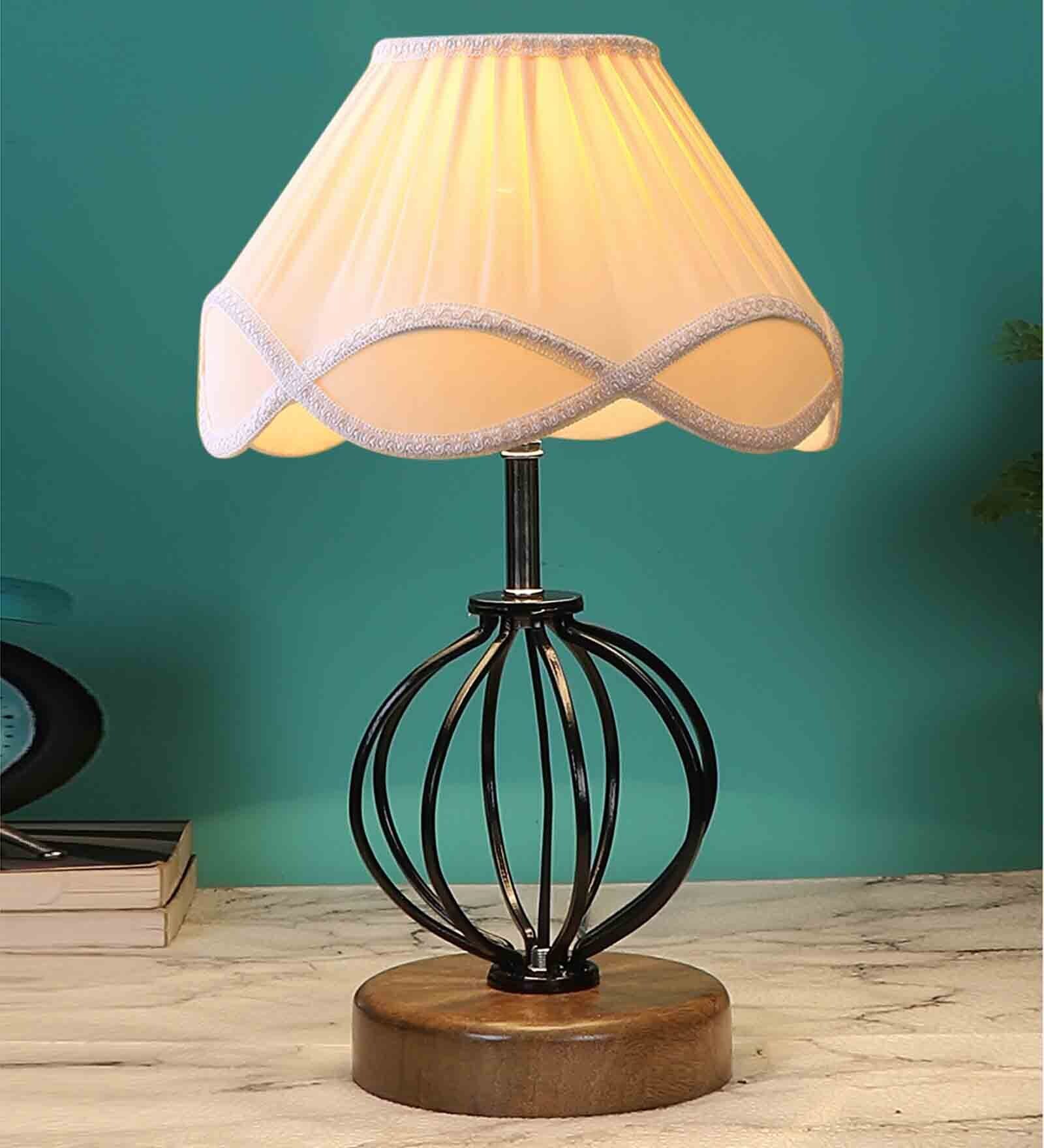 Off White Shade Table Lamp With Shade Table Lamp With Wood & Iron Base