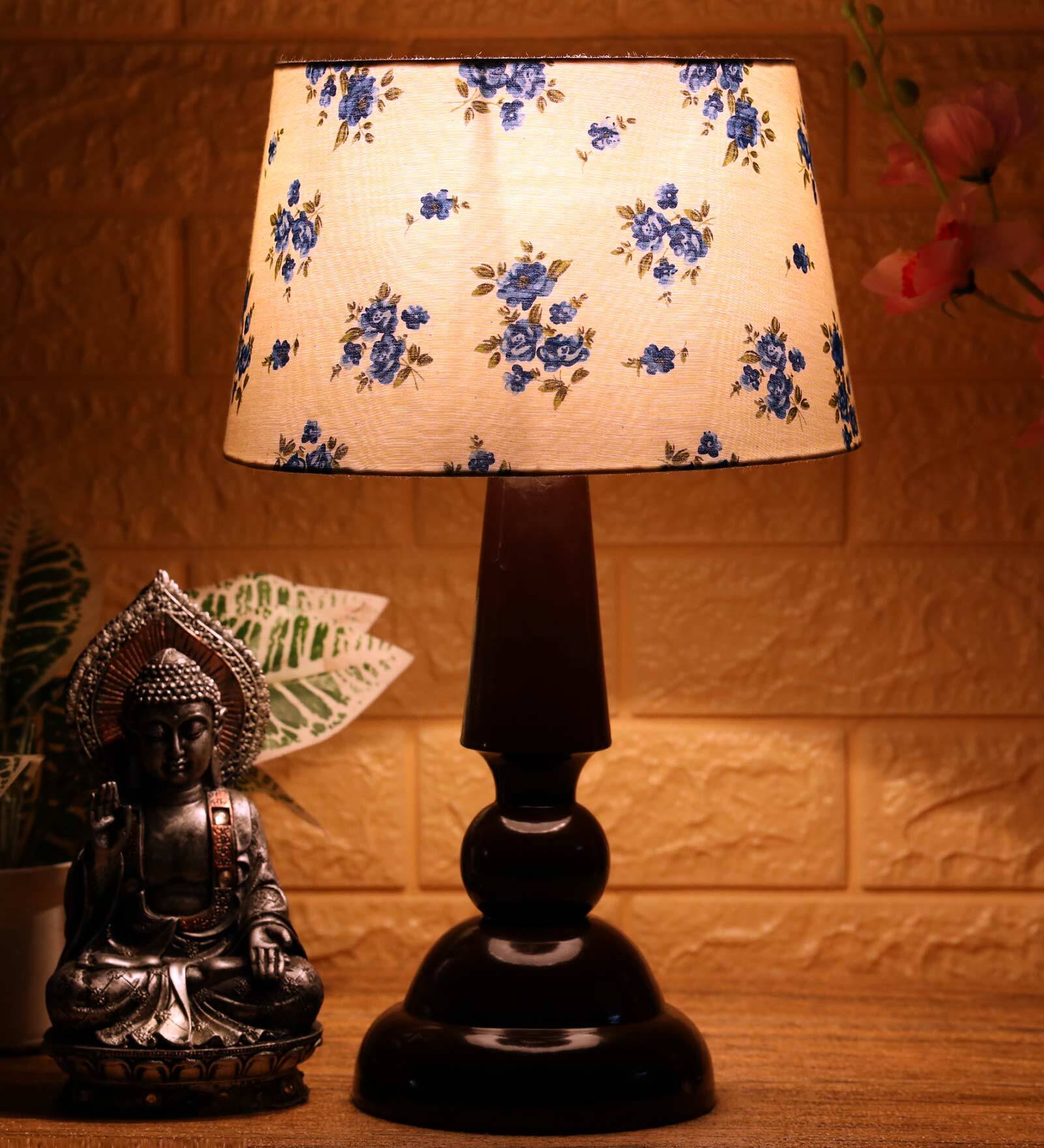Petunia Off White Fabric Shade Night Lamp With Wood Base