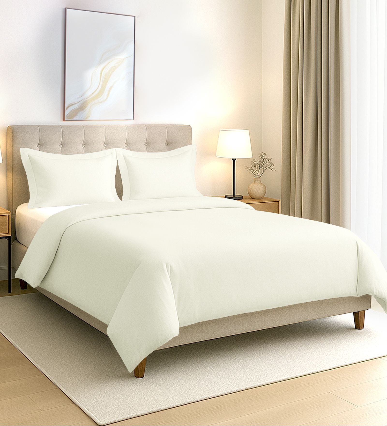 Off White Solid 400 TC Cotton Double Sized Duvet Cover