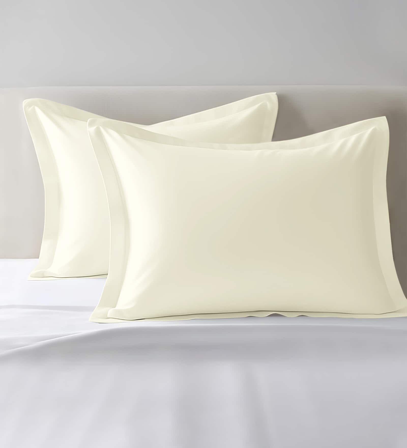 Off white Solid 400 TC Cotton Standard Sized 2 Pillow Covers