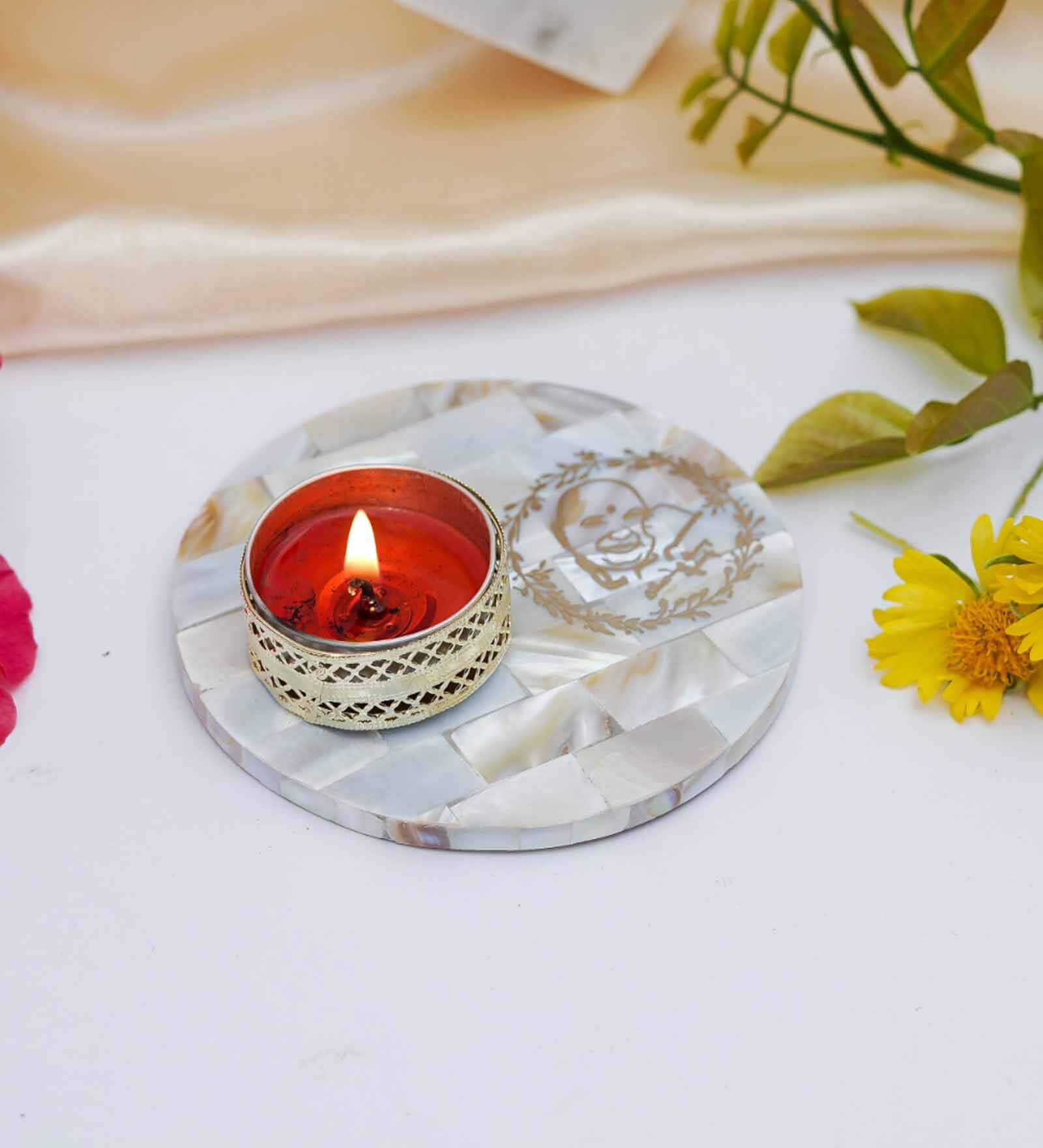 Off White Stone Figurine Tea light Holder