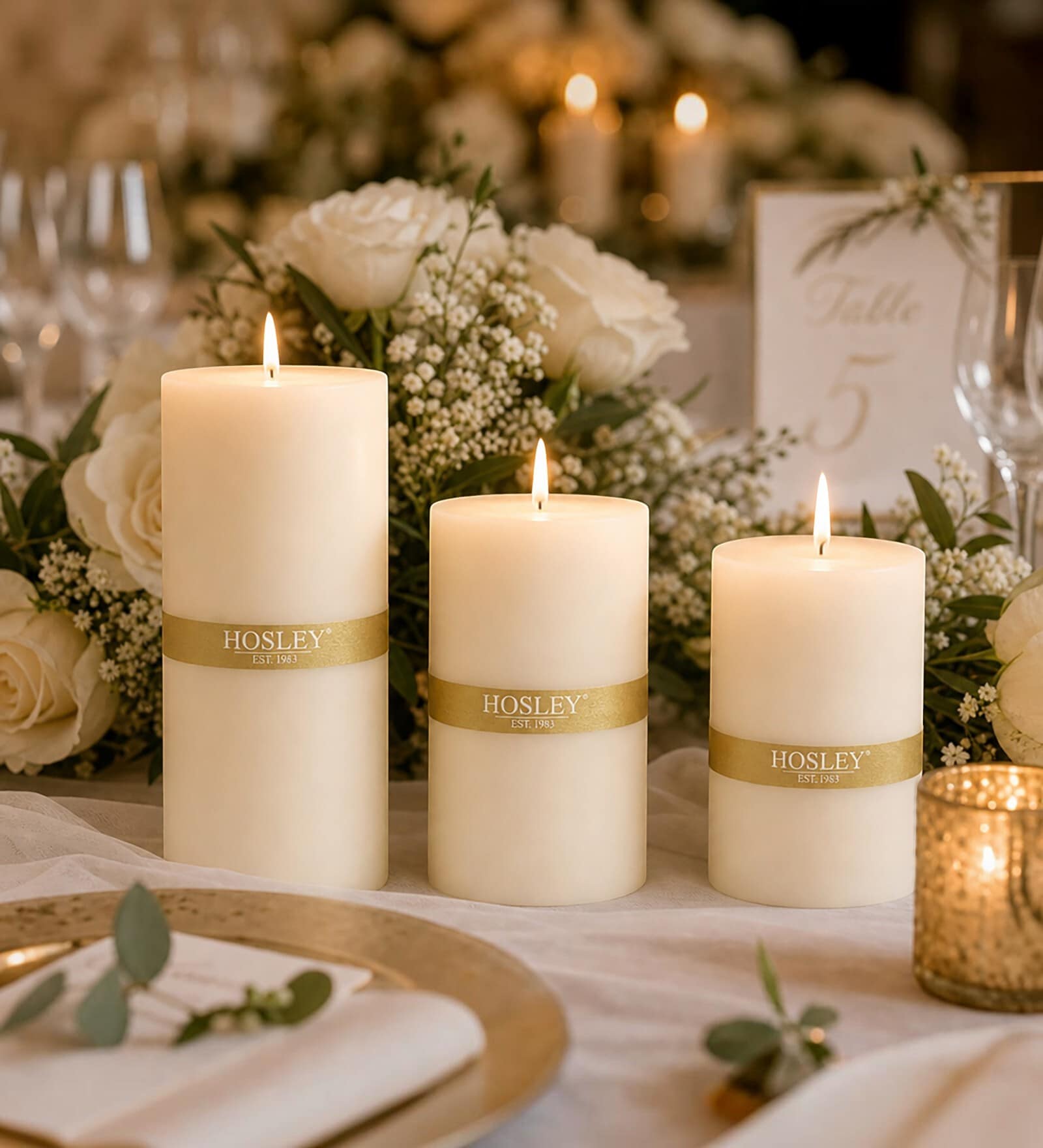 Off White Wax Pillar Candles Set Of 3