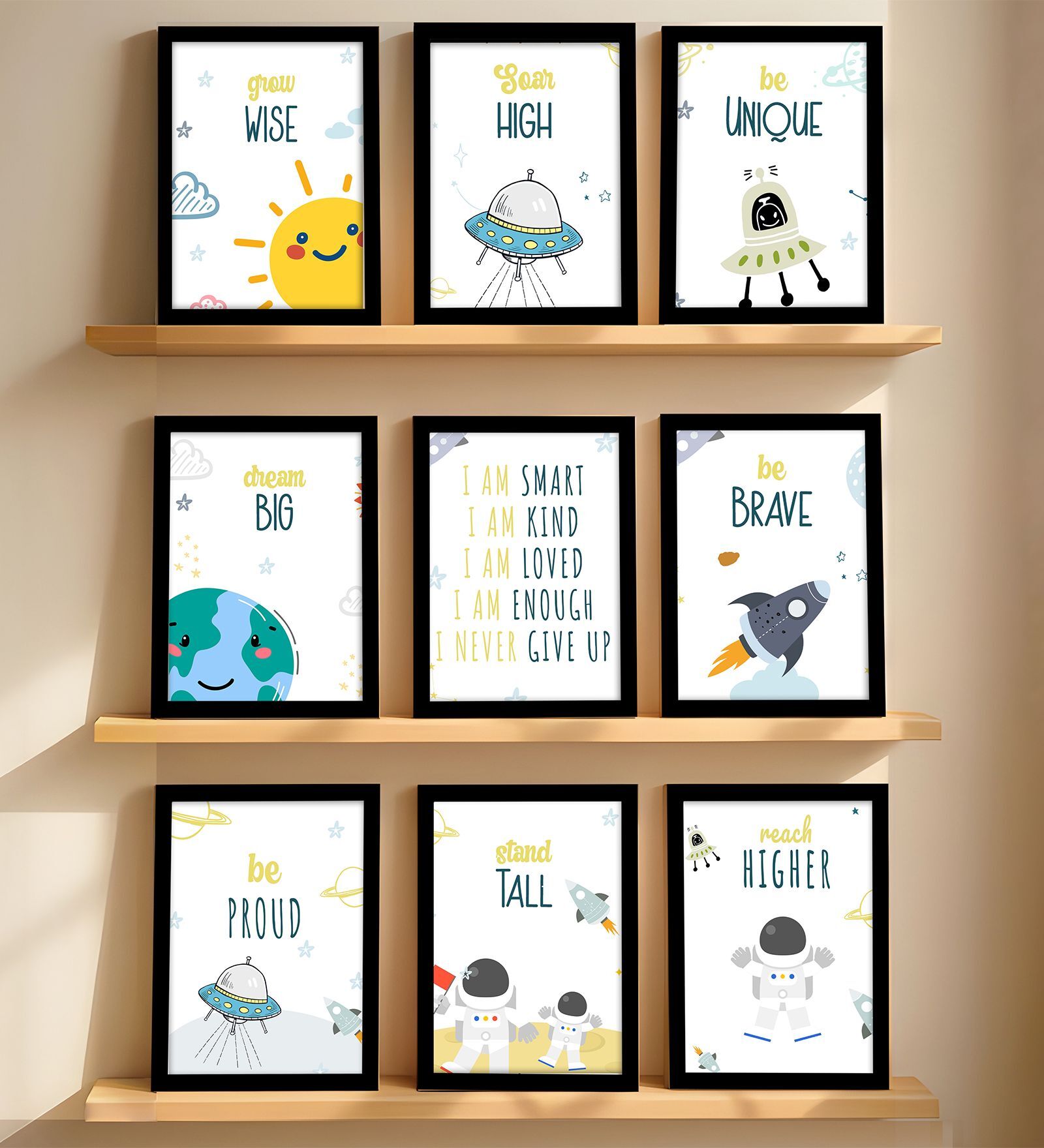 Kids Space Wall Art Framed Set of 9