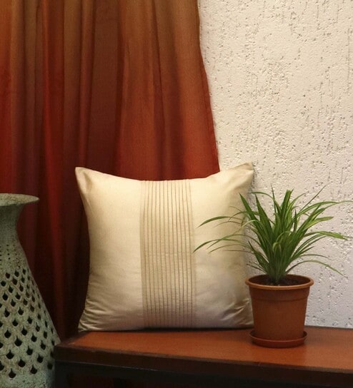 Off White Solid Polyester 16 x 16 Inches Cushion Cover by Zeba