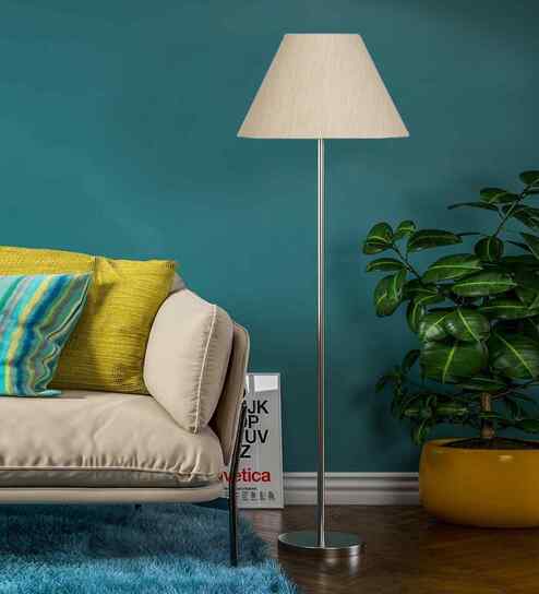 Off-White Cotton Conical Shade Steel Floor Lamp Steel Base