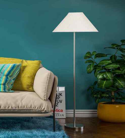 Off-White Cotton Coolie Shade Steel Floor Lamp Steel Base